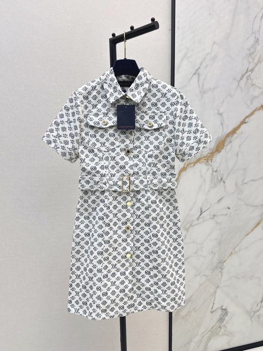 Loui* 25ss monogram jacquard denim shirtdress