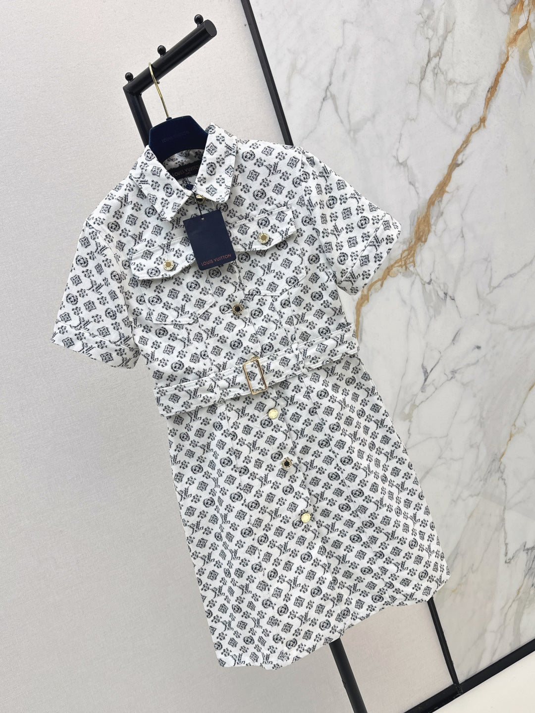 Loui* 25ss monogram jacquard denim shirtdress