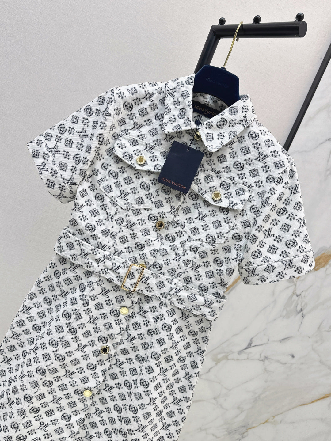Loui* 25ss monogram jacquard denim shirtdress