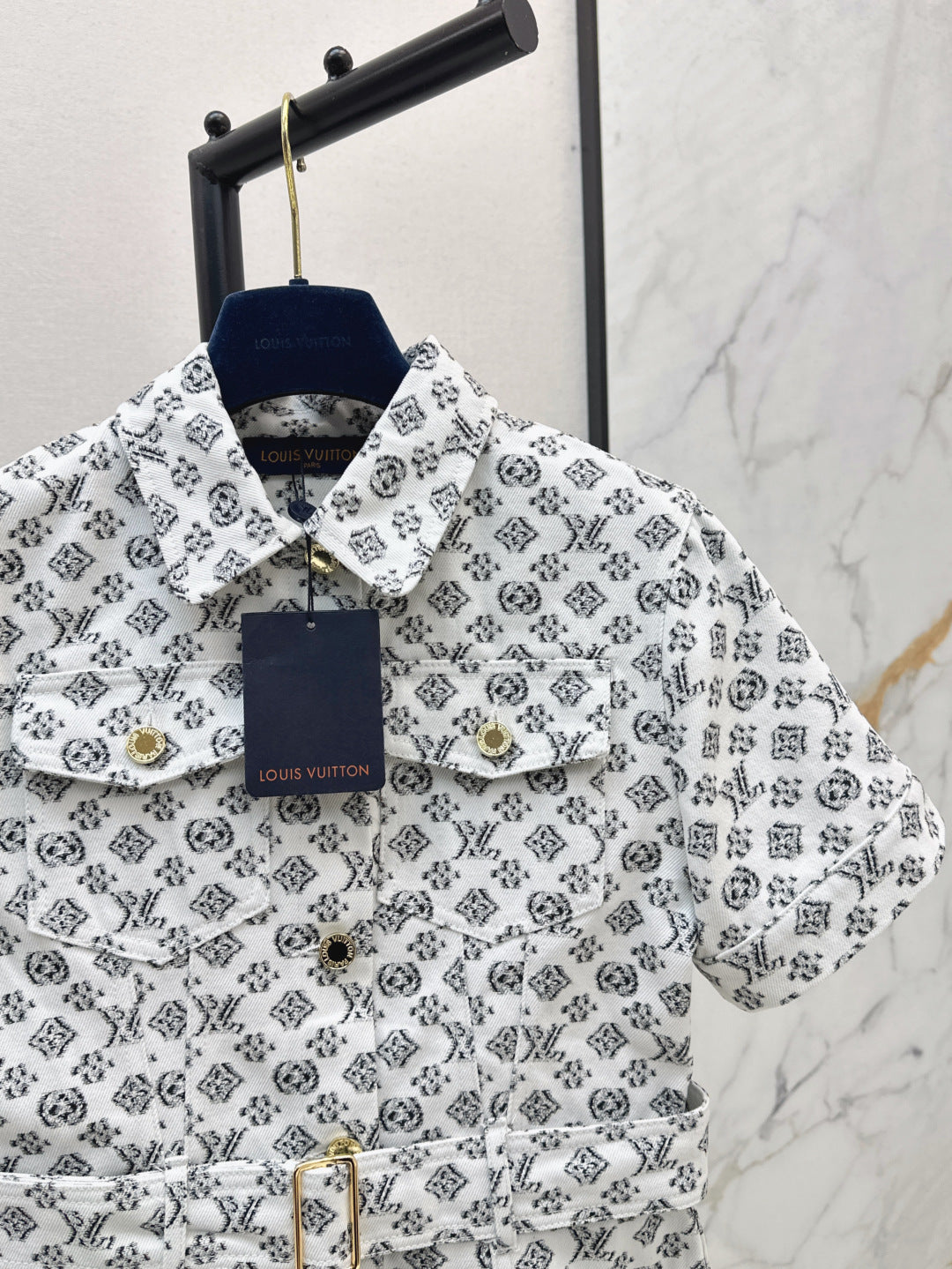 Loui* 25ss monogram jacquard denim shirtdress