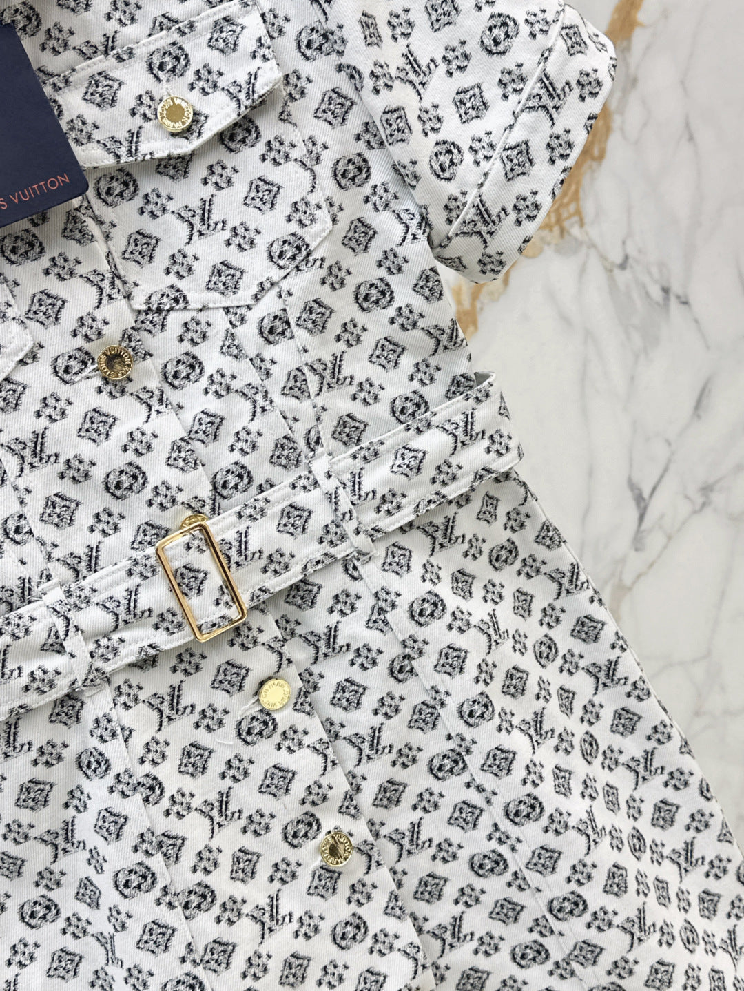 Loui* 25ss monogram jacquard denim shirtdress