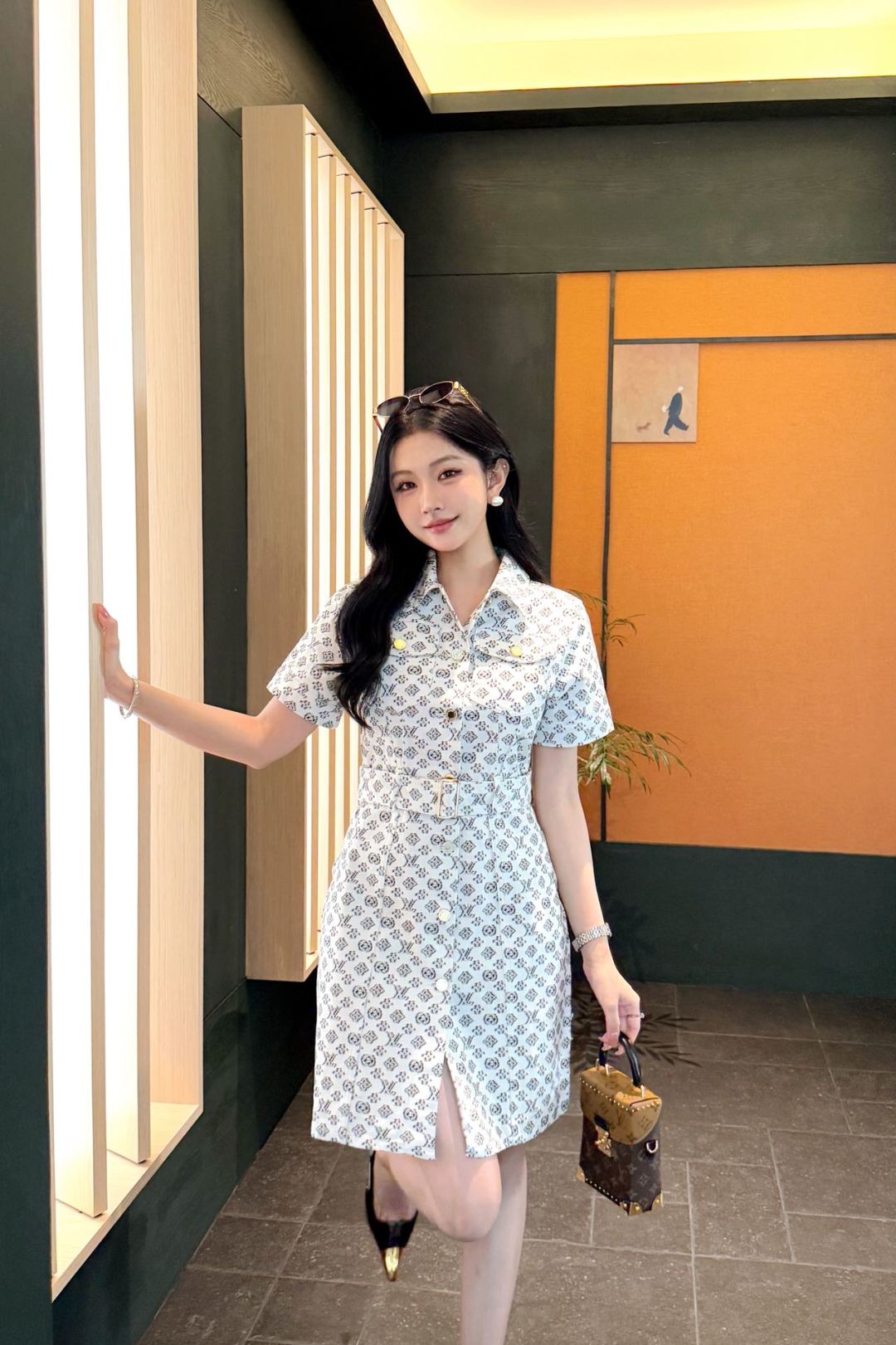 Loui* 25ss monogram jacquard denim shirtdress