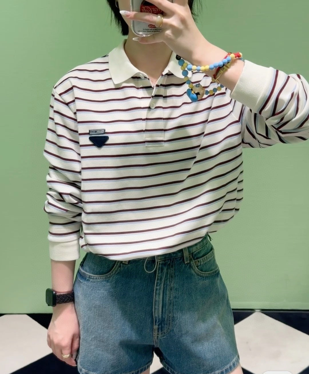 Pra* 25ss striped cotton jersey polo shirt