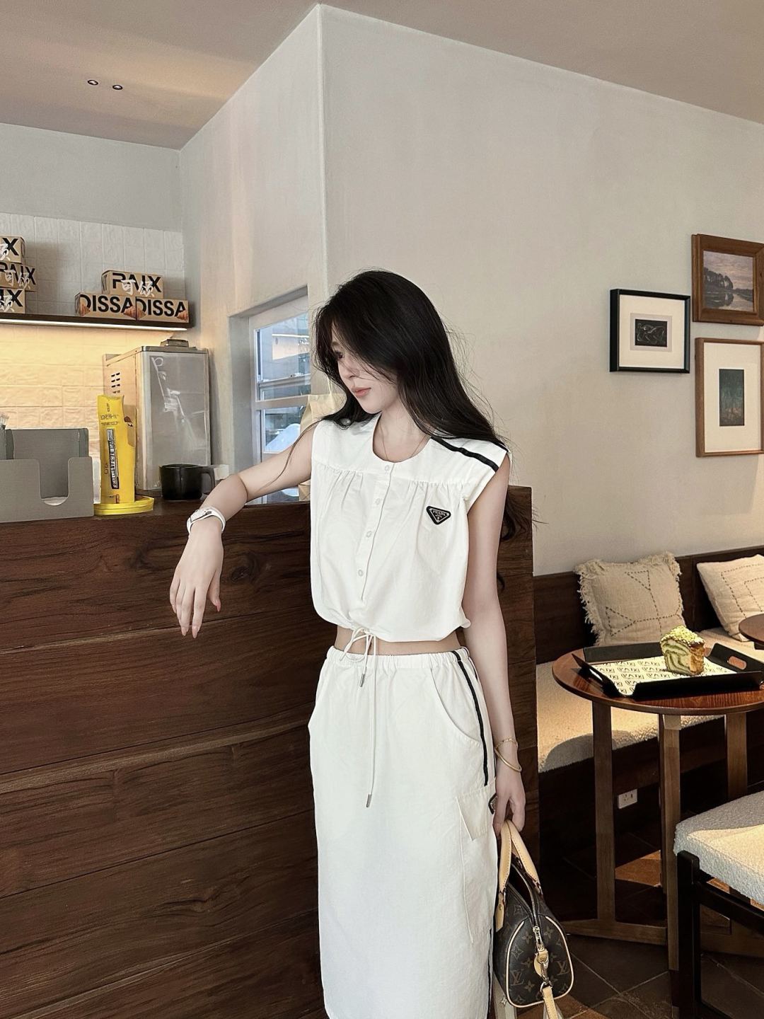 Pra* 25ss re-nylon vest and skirt set