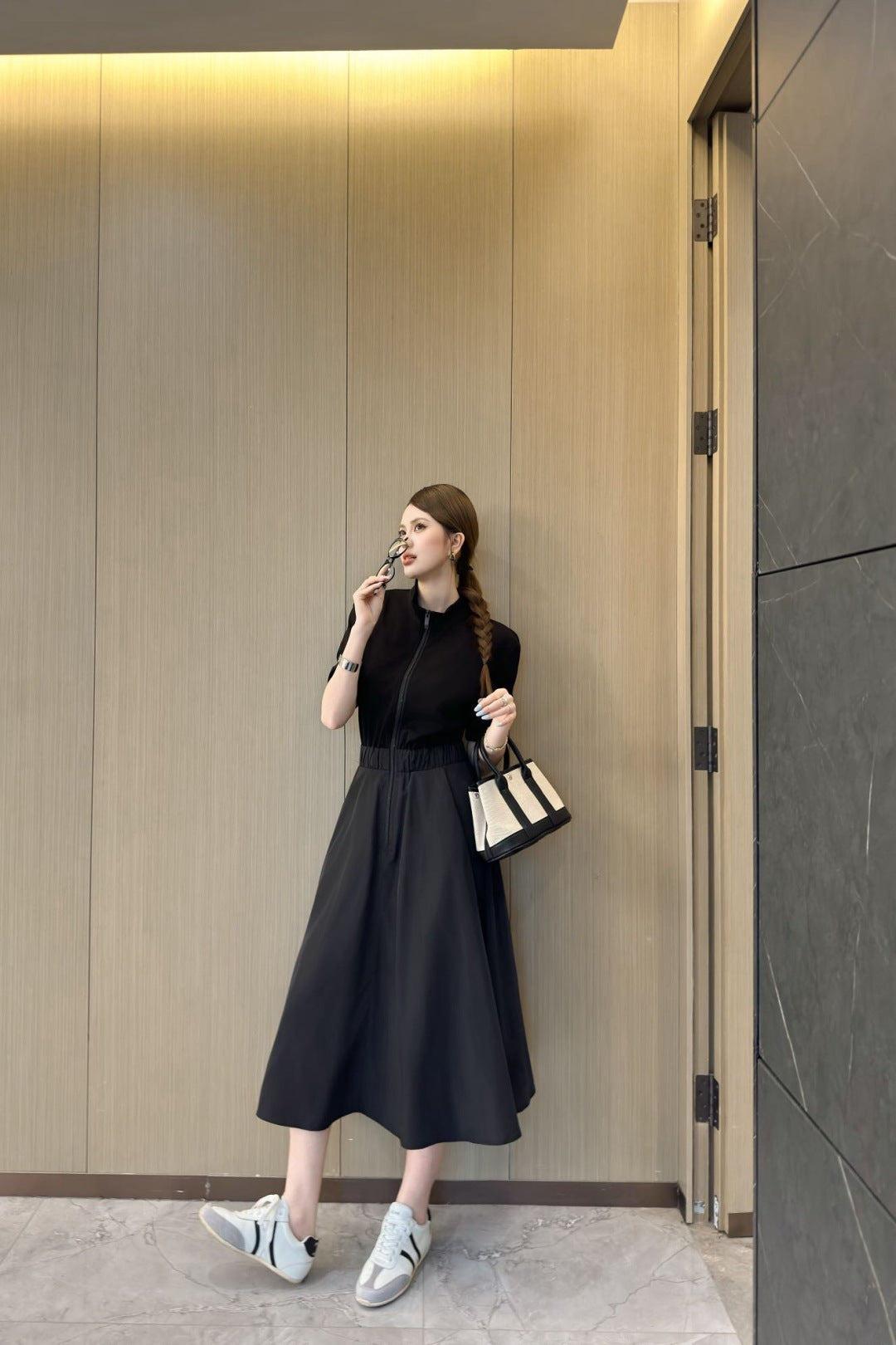 Monc* 25ss turtleneck cotton midi dress