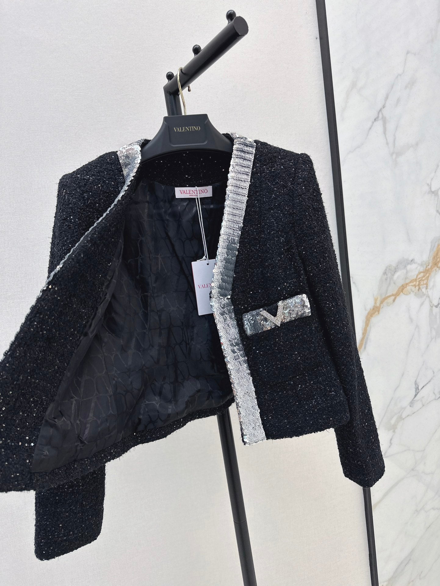Valen* 25ss sequins embroidered tweed crop jacket