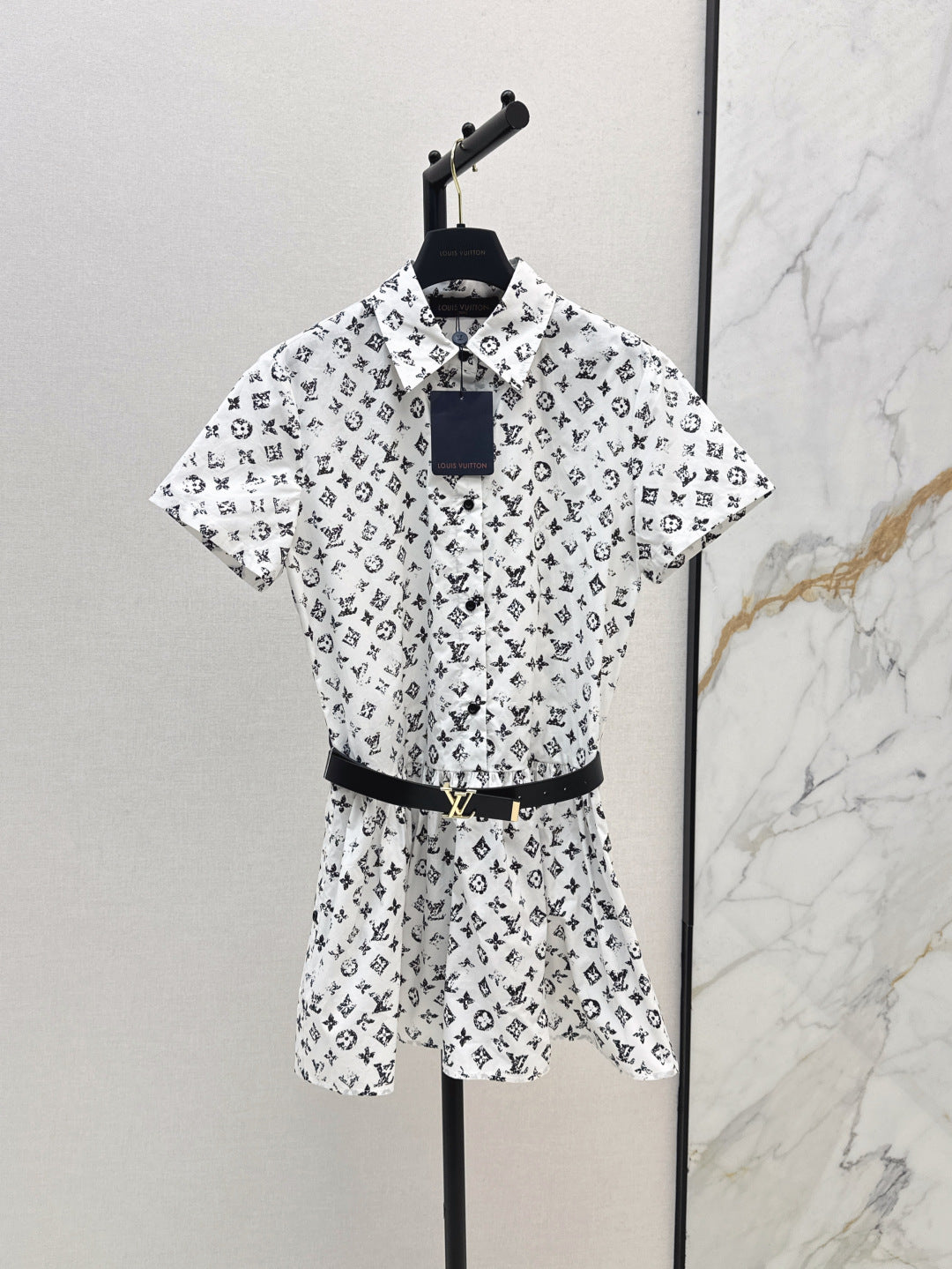 Loui* 25ss monogram cotton belted shirtdress