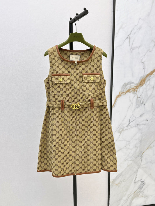 Gu* 25ss GG canvas belted dress