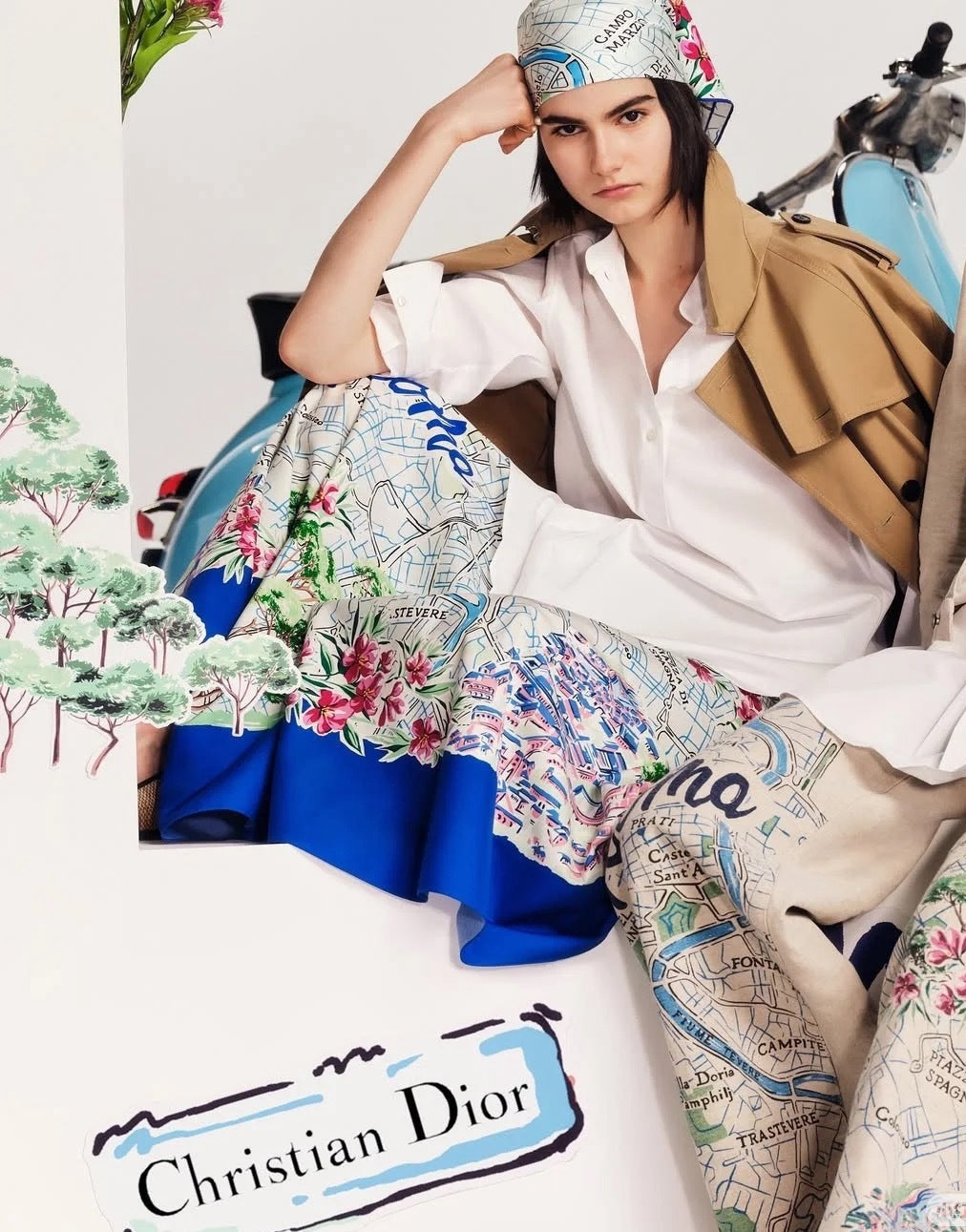 D*r 25ss print souvenir flared skirt