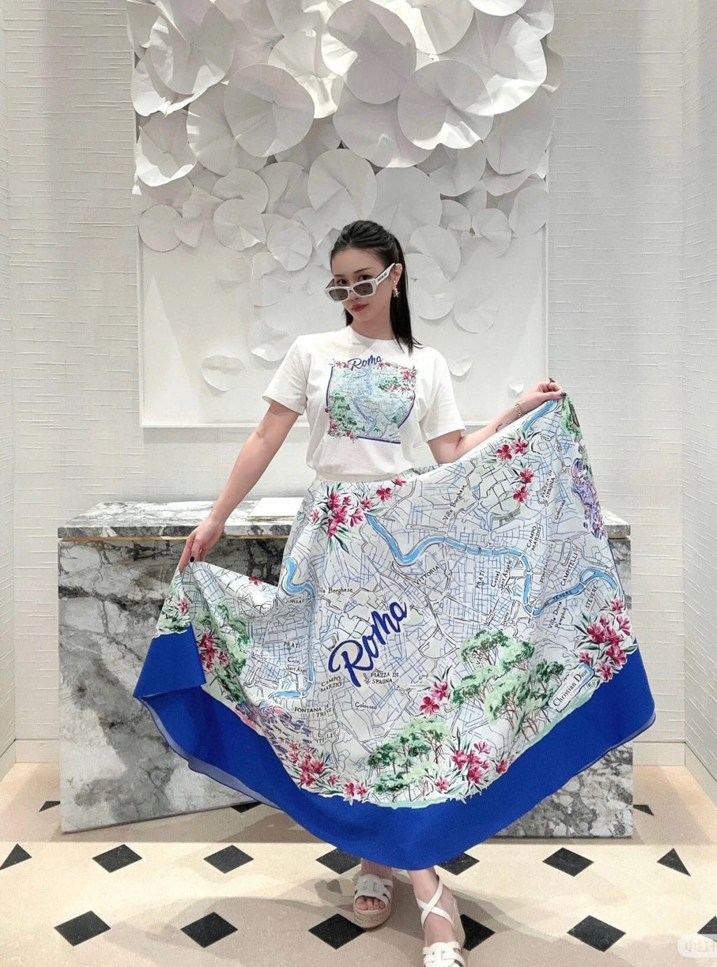 D*r 25ss print souvenir flared skirt