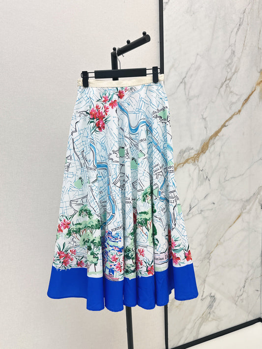 D*r 25ss print souvenir flared skirt