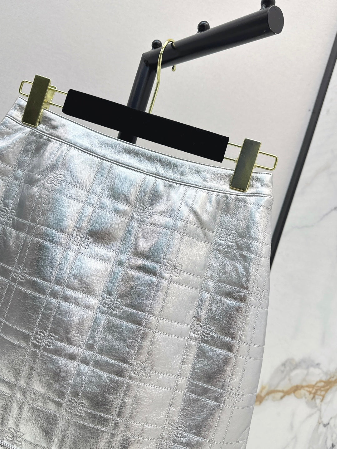 C*nel embossed check leather miniskirt