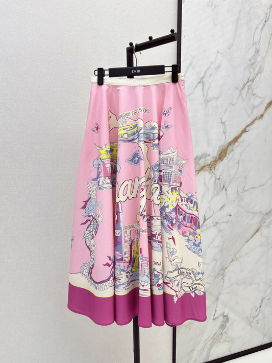 D*r 25ss print souvenir flared skirt
