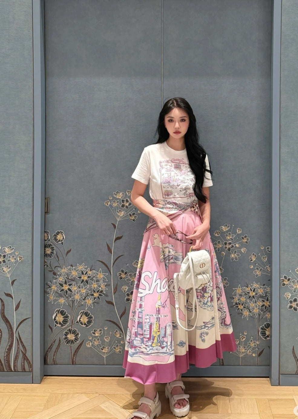 D*r 25ss print souvenir flared skirt