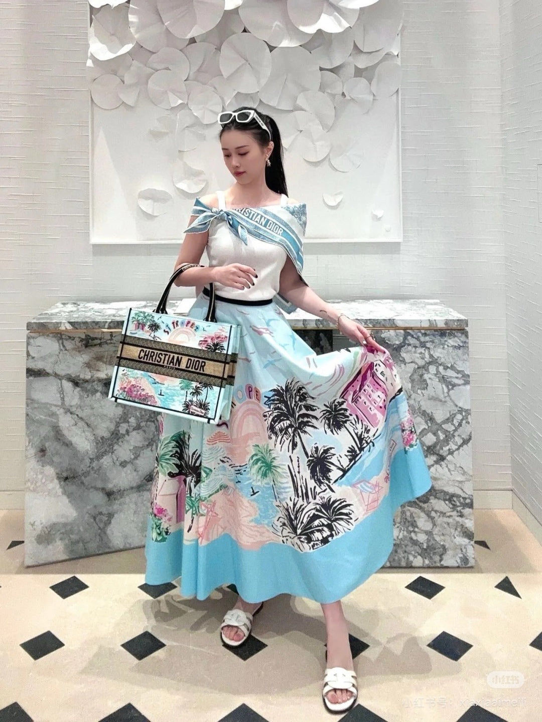 D*r 25ss print souvenir flared skirt