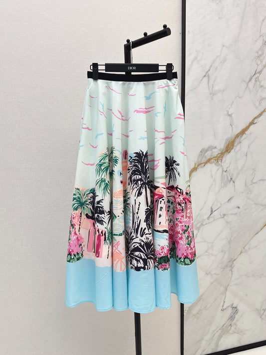 D*r 25ss print souvenir flared skirt
