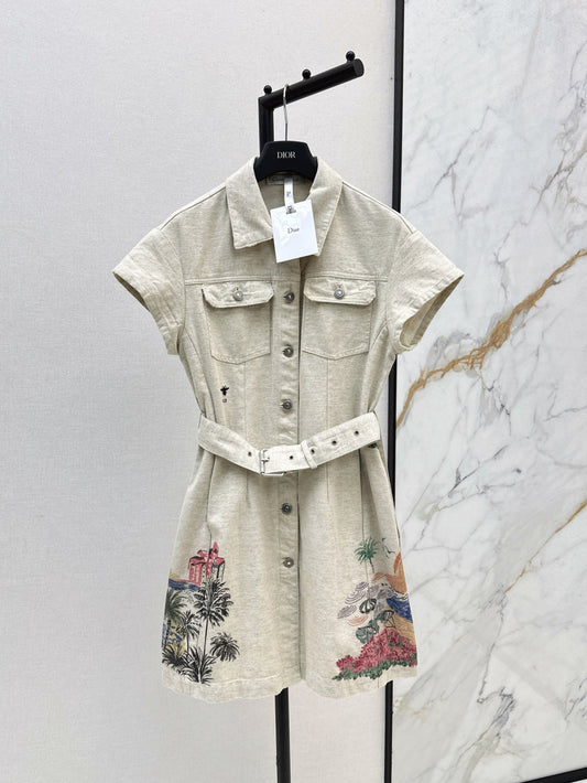 D*r 25ss painted cotton belted dress