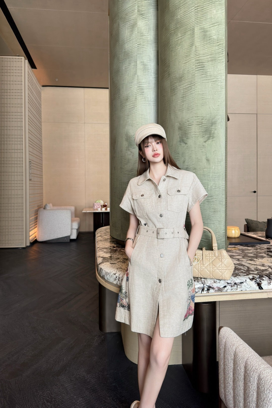 D*r 25ss painted cotton belted dress