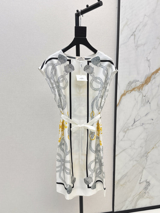 Herm* 25ss printed silk straight dress