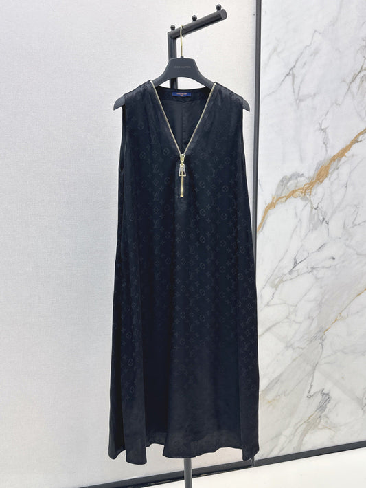 Loui* 25ss monogram zipper neckline dress