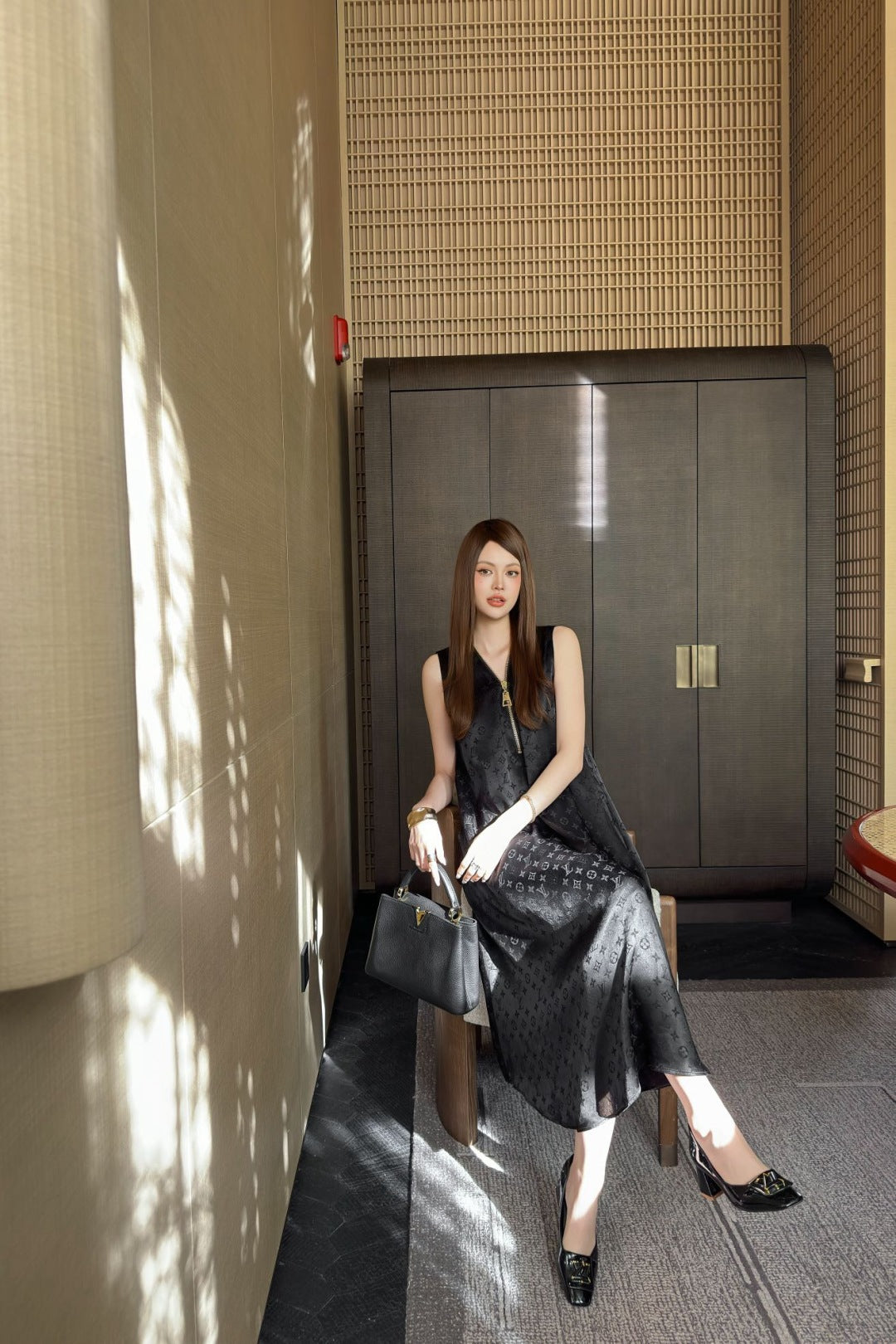 Loui* 25ss monogram zipper neckline dress