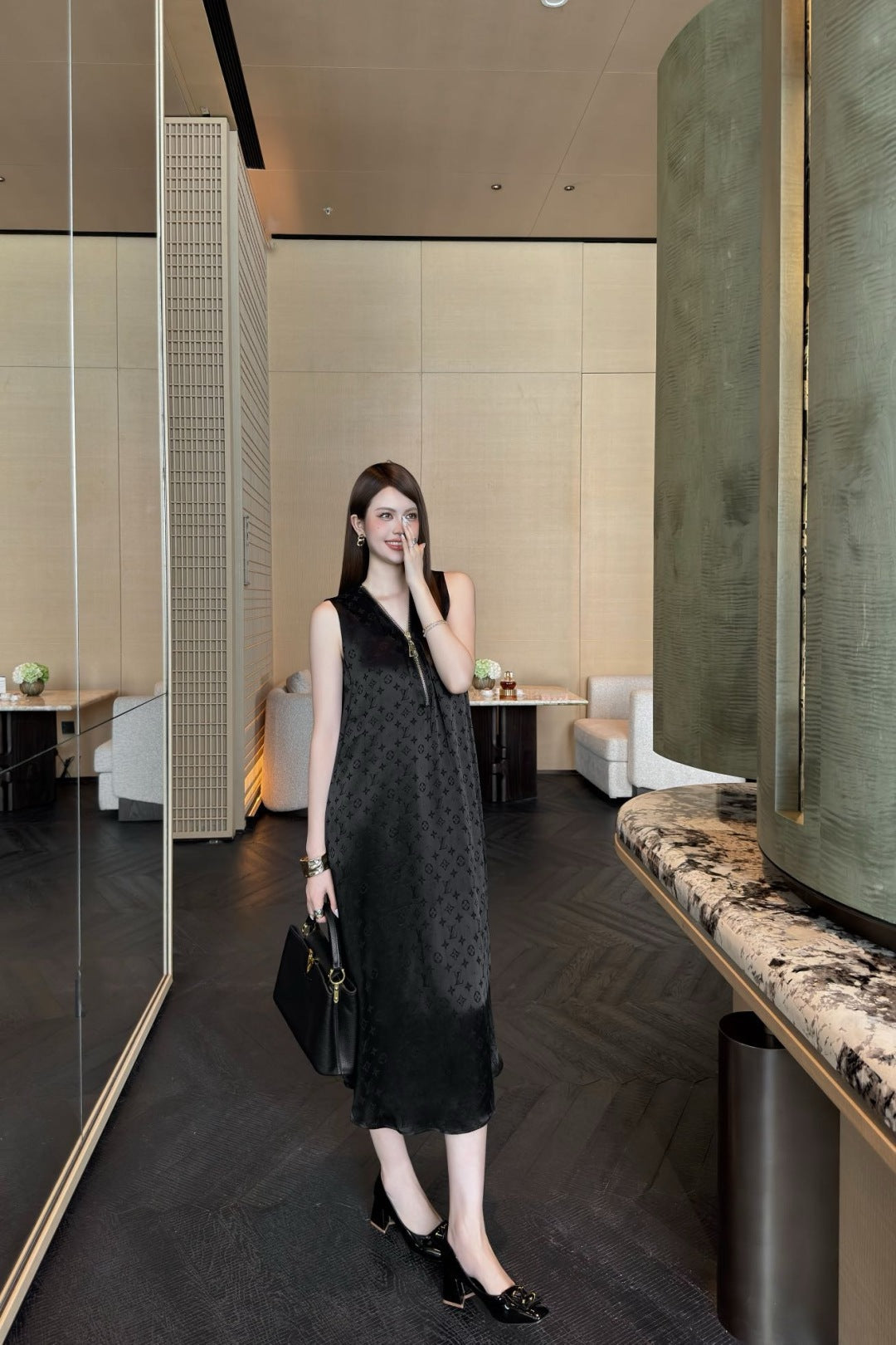 Loui* 25ss monogram zipper neckline dress