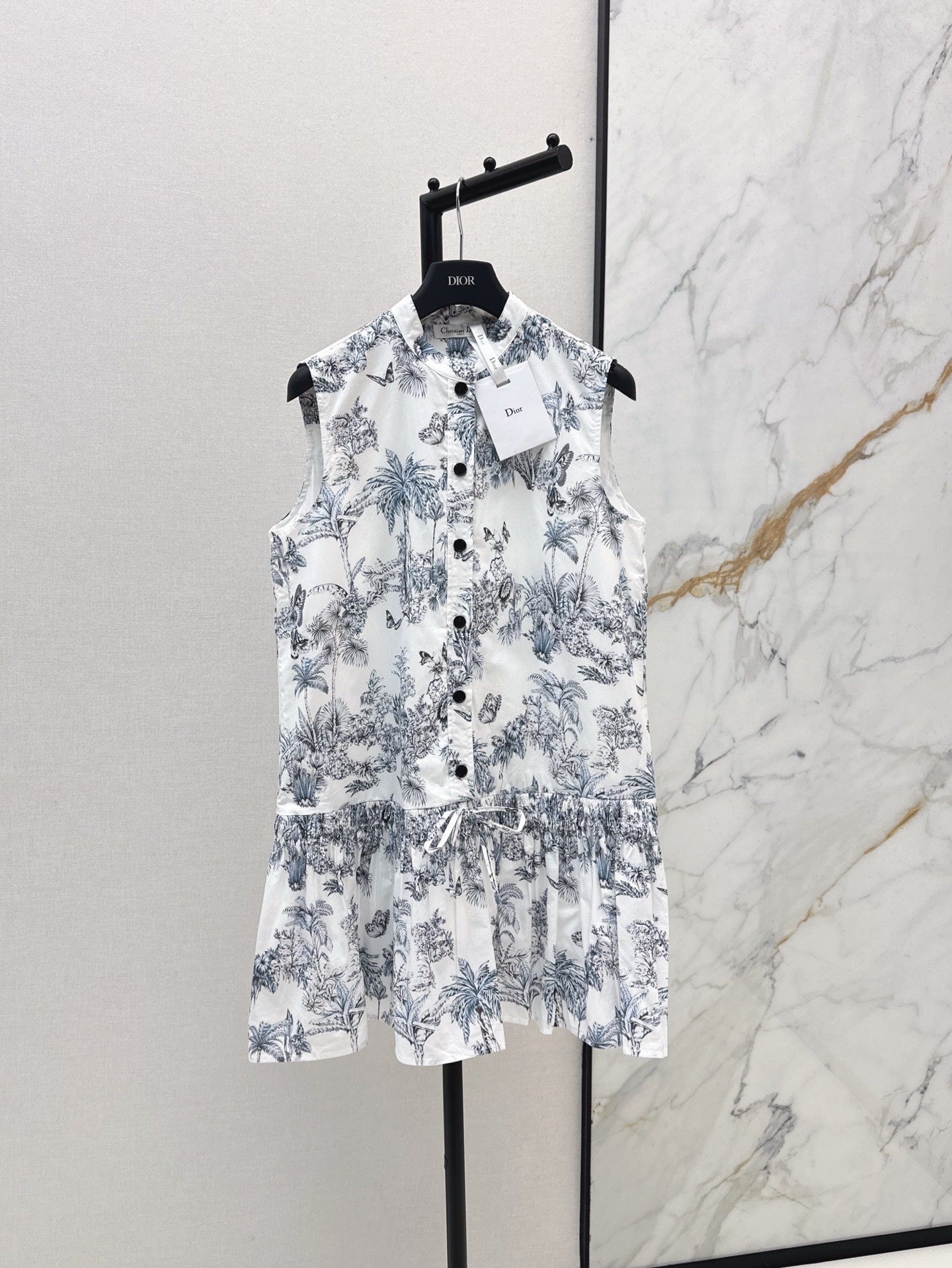 D*r 25ss print straight ruffled dress