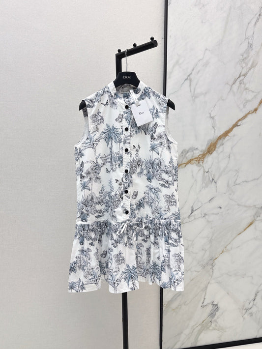 D*r 25ss print straight ruffled dress