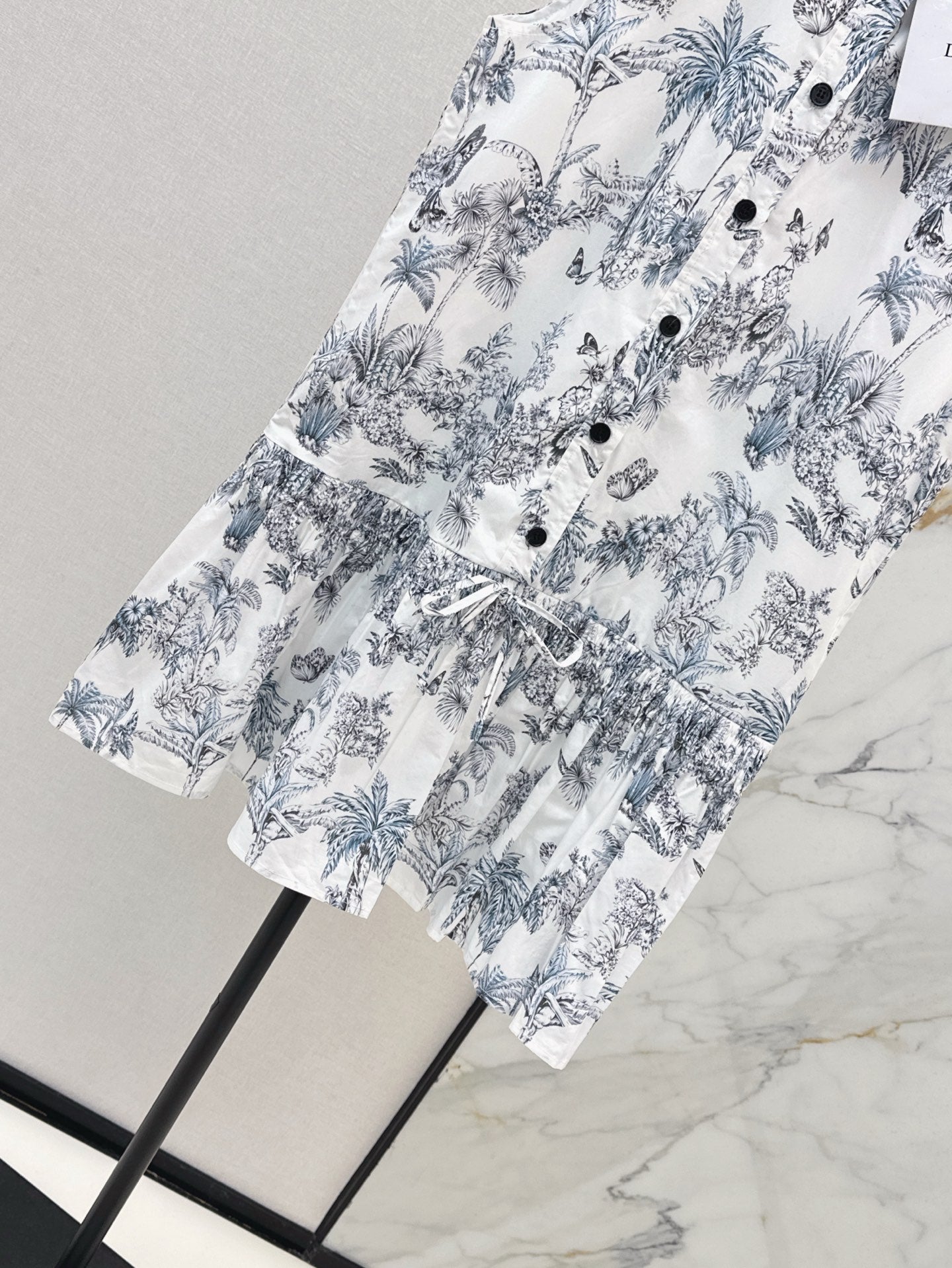 D*r 25ss print straight ruffled dress