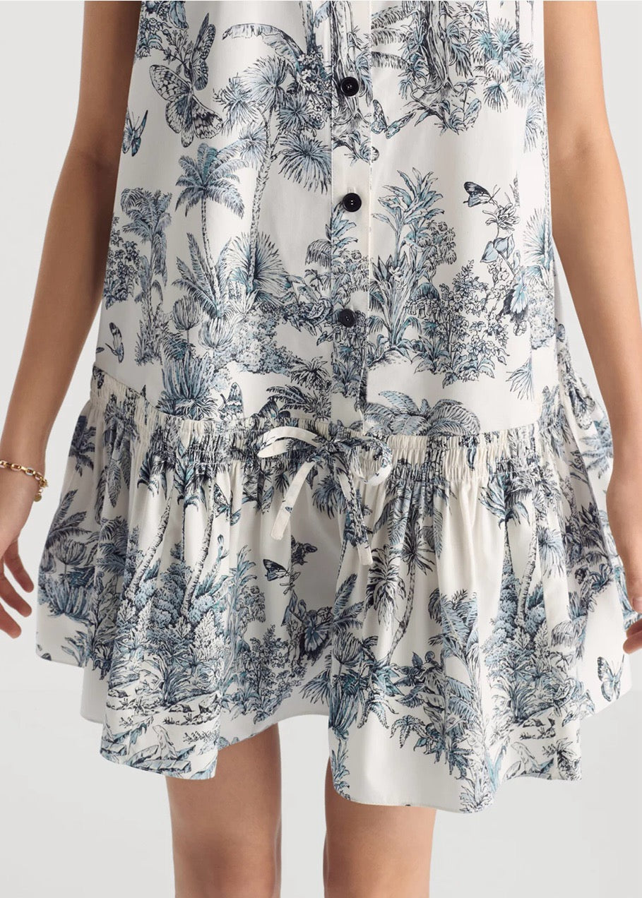 D*r 25ss print straight ruffled dress