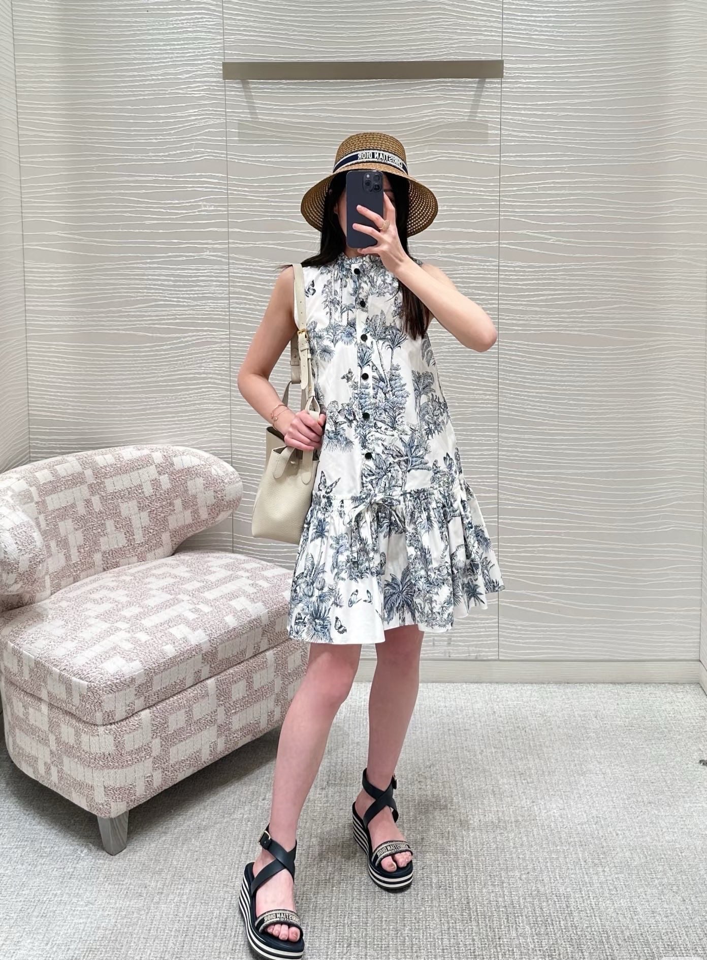 D*r 25ss print straight ruffled dress