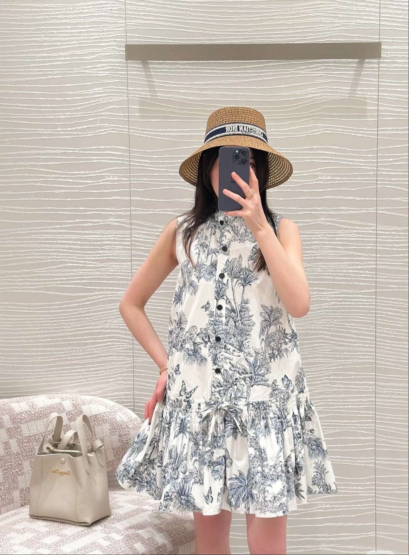 D*r 25ss print straight ruffled dress