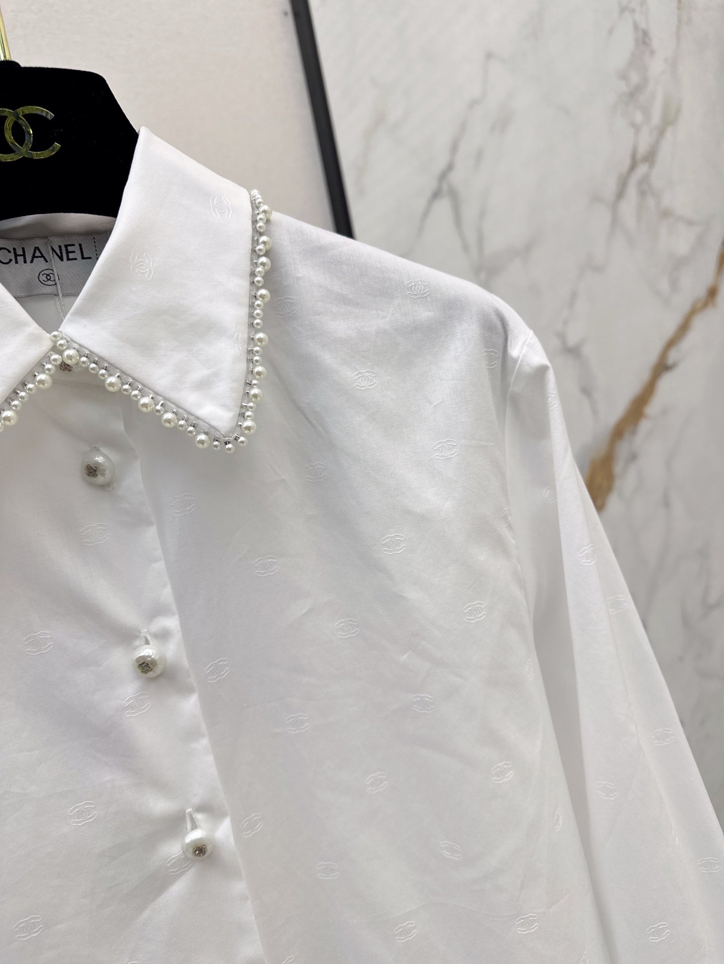 C*nel 25ss pearls cotton poplin shirt