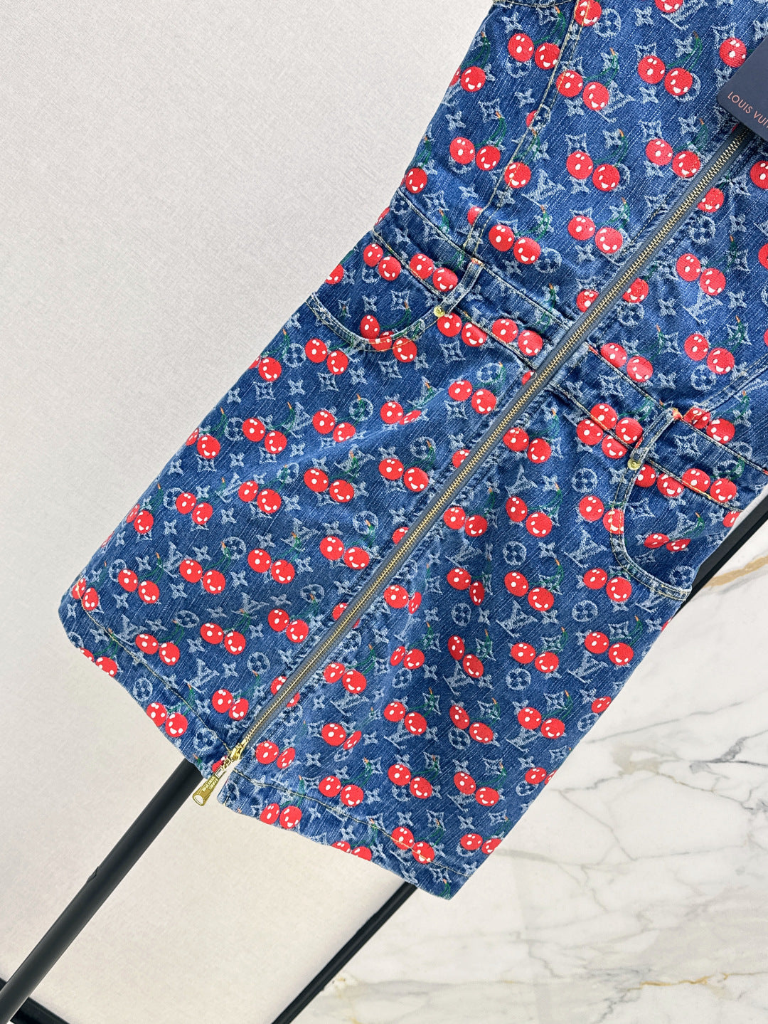 Loui* 25ss monogram cherry jacquard denim dress