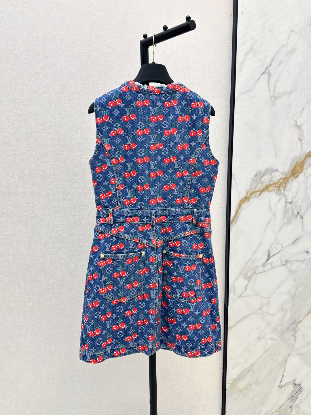 Loui* 25ss monogram cherry jacquard denim dress