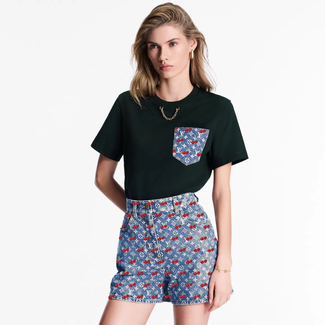 Loui* 25ss monogram cherry jacquard denim shorts