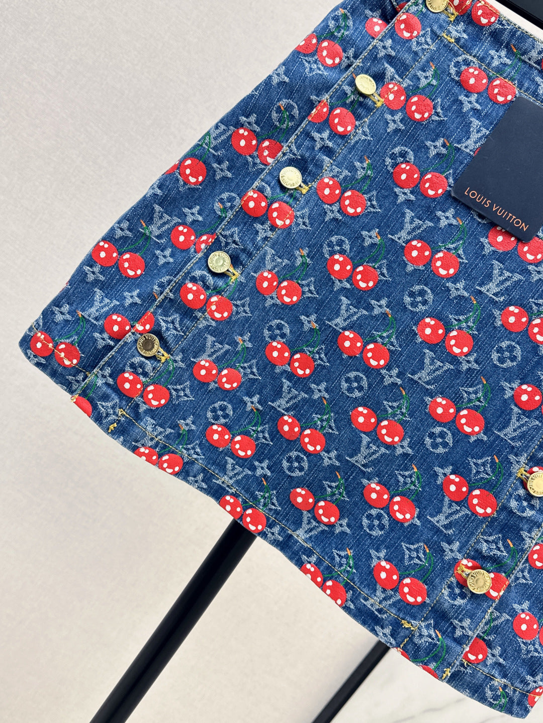 Loui* 25ss monogram jacquard cherry denim skirt