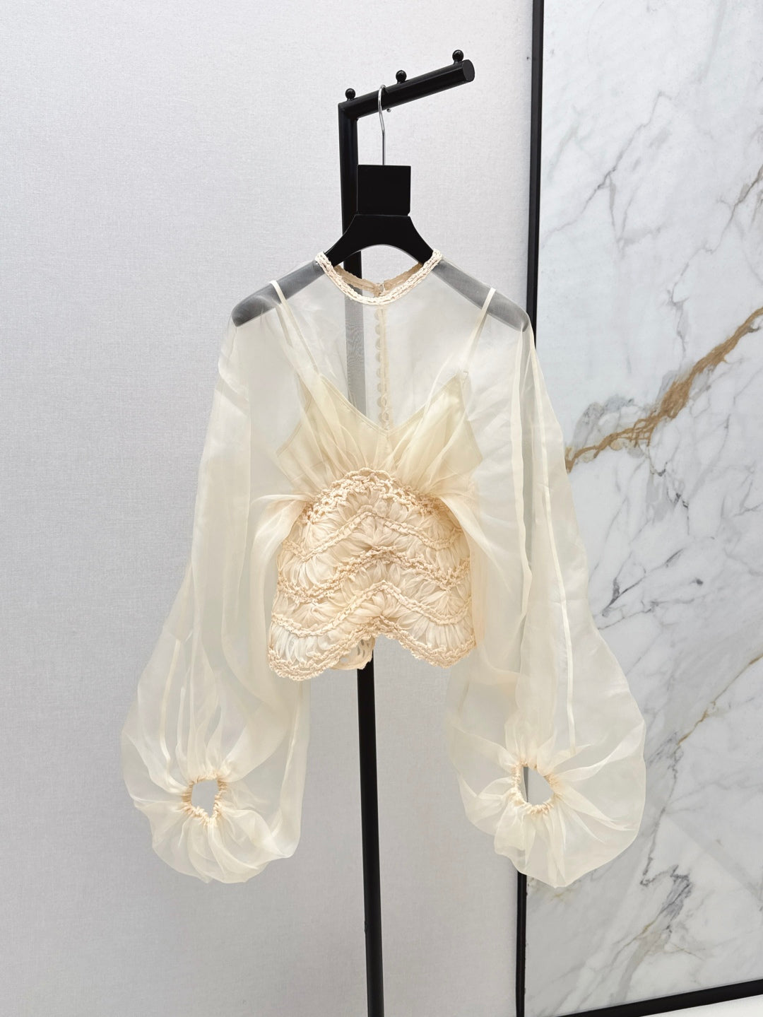 Zim* 25ss macrame insert silk blouse