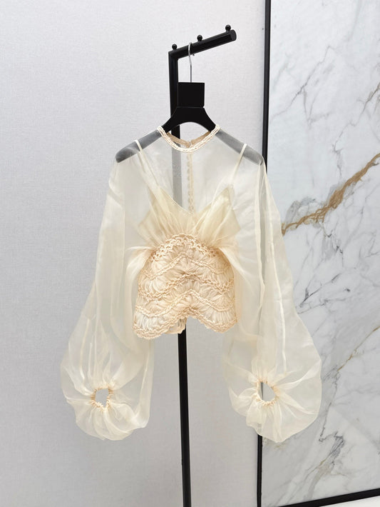 Zim* 25ss macrame insert silk blouse