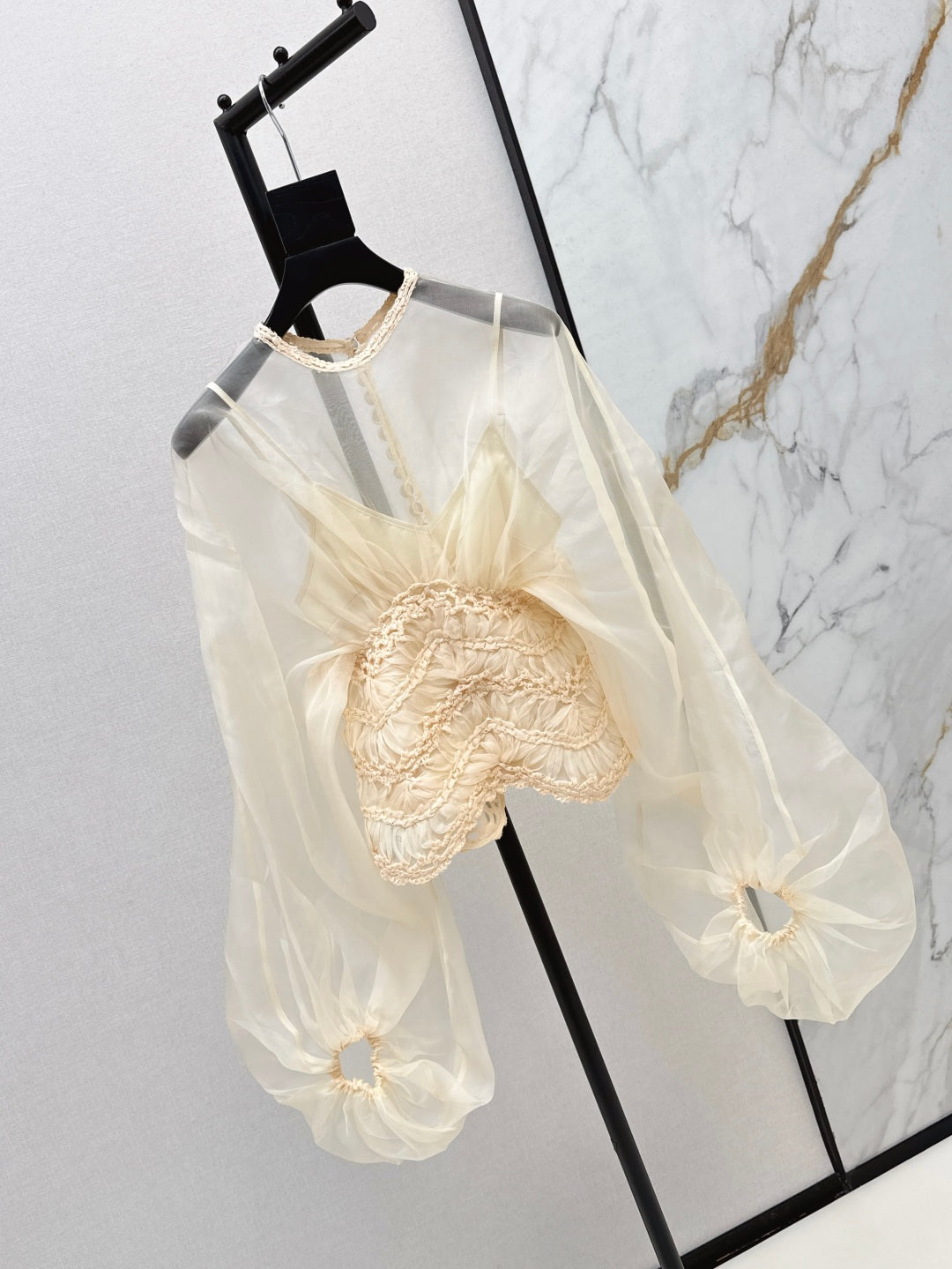 Zim* 25ss macrame insert silk blouse