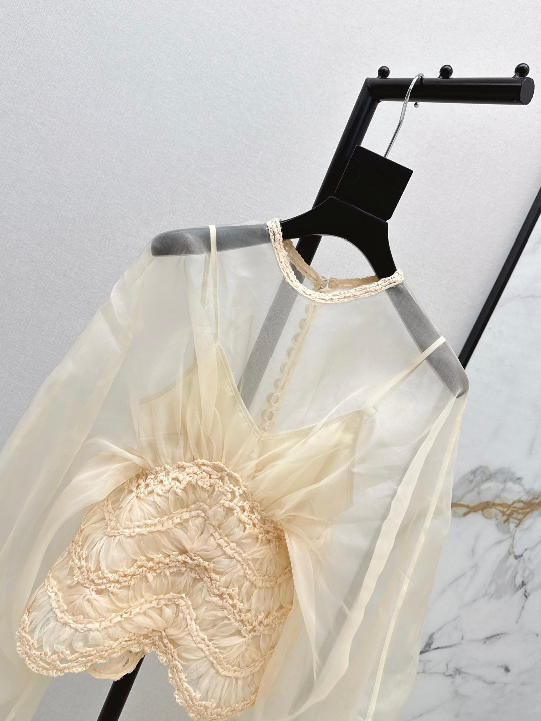 Zim* 25ss macrame insert silk blouse