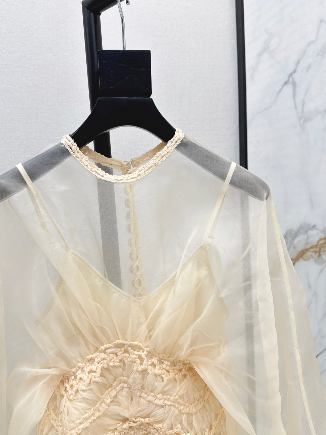 Zim* 25ss macrame insert silk blouse