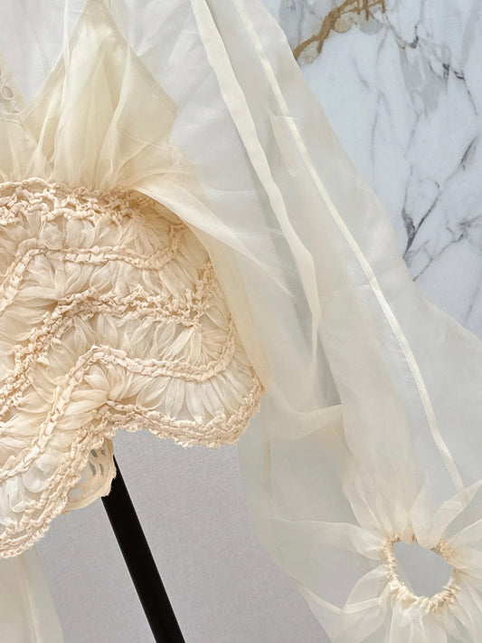 Zim* 25ss macrame insert silk blouse