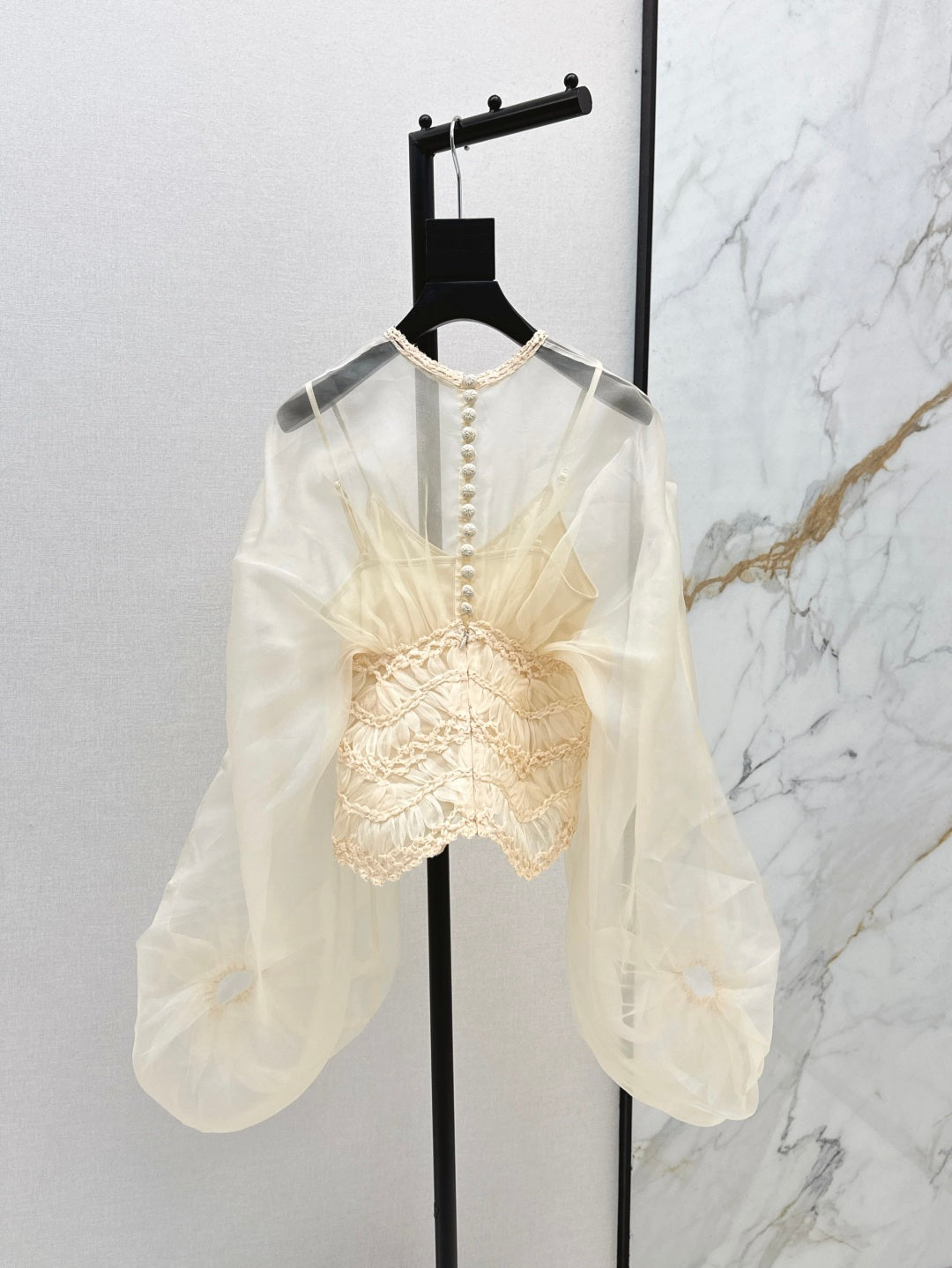 Zim* 25ss macrame insert silk blouse