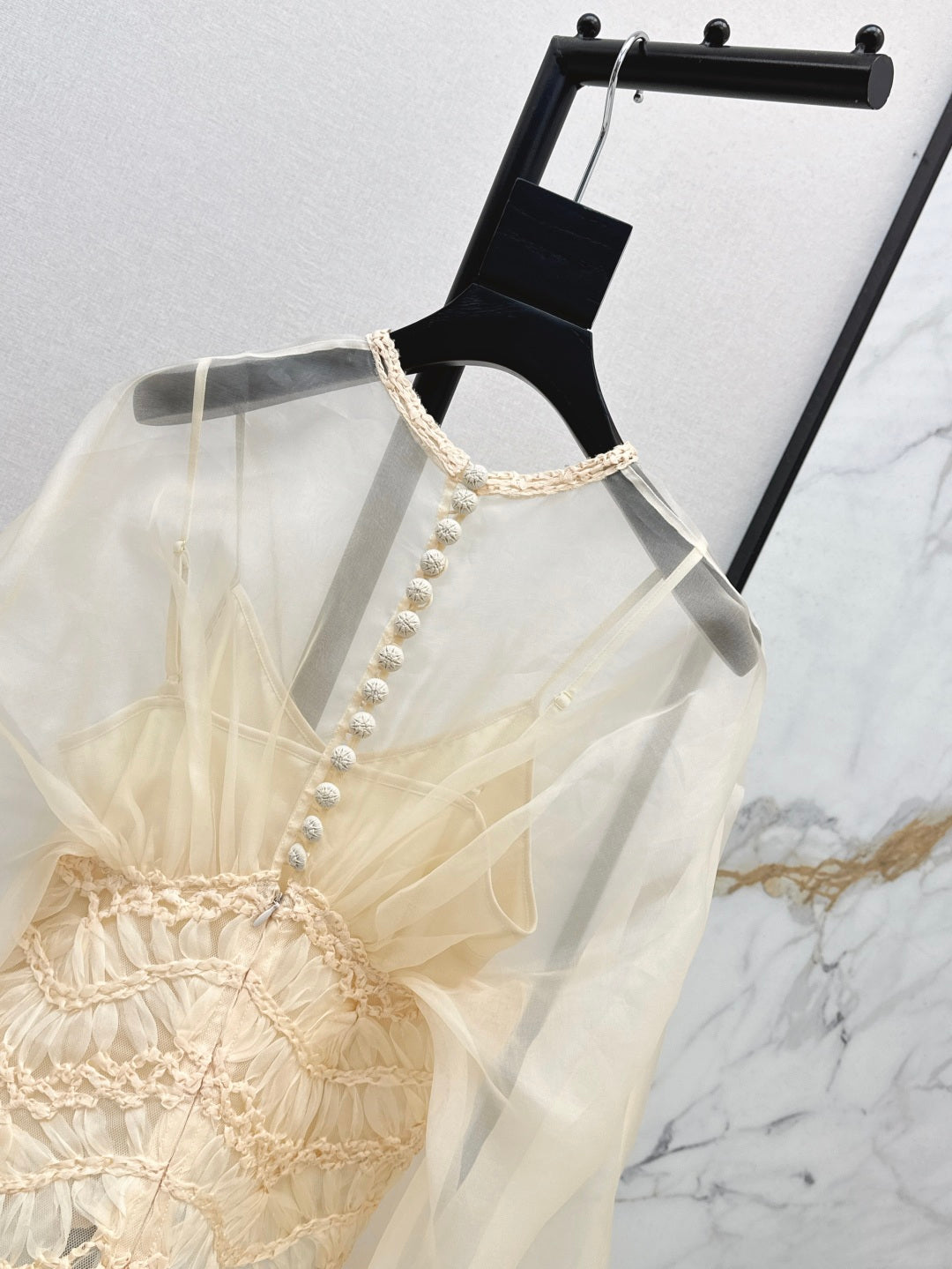 Zim* 25ss macrame insert silk blouse