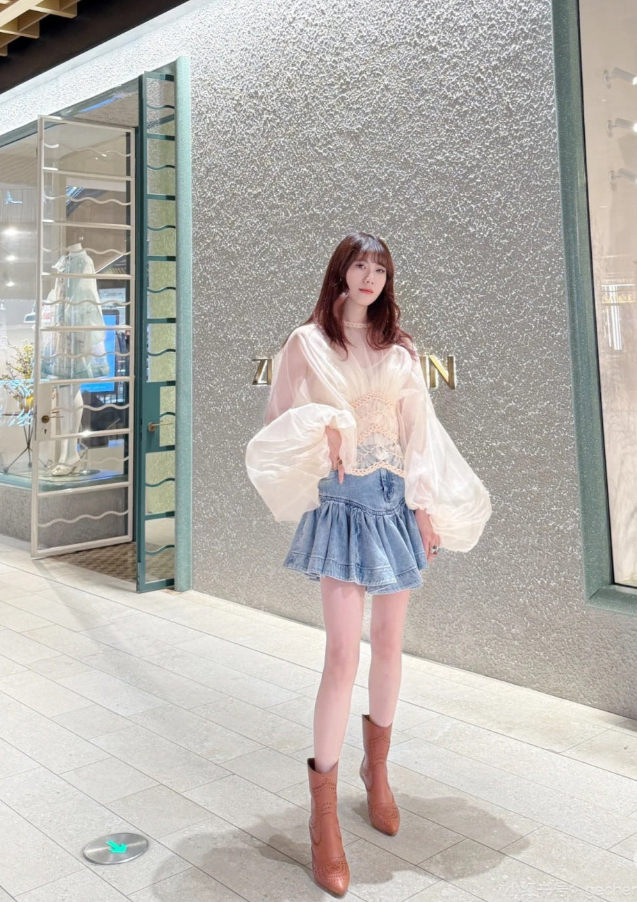 Zim* 25ss macrame insert silk blouse