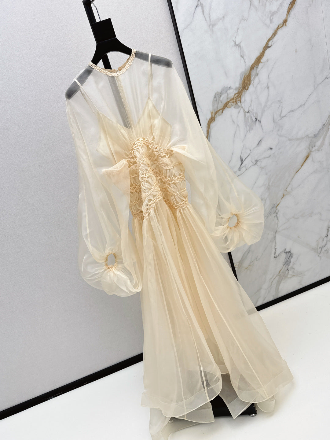 Zim* 25ss macrame silk gown