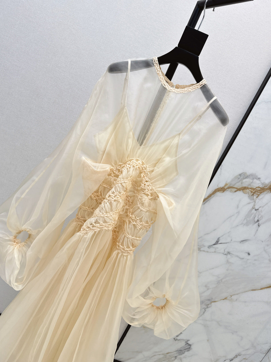 Zim* 25ss macrame silk gown