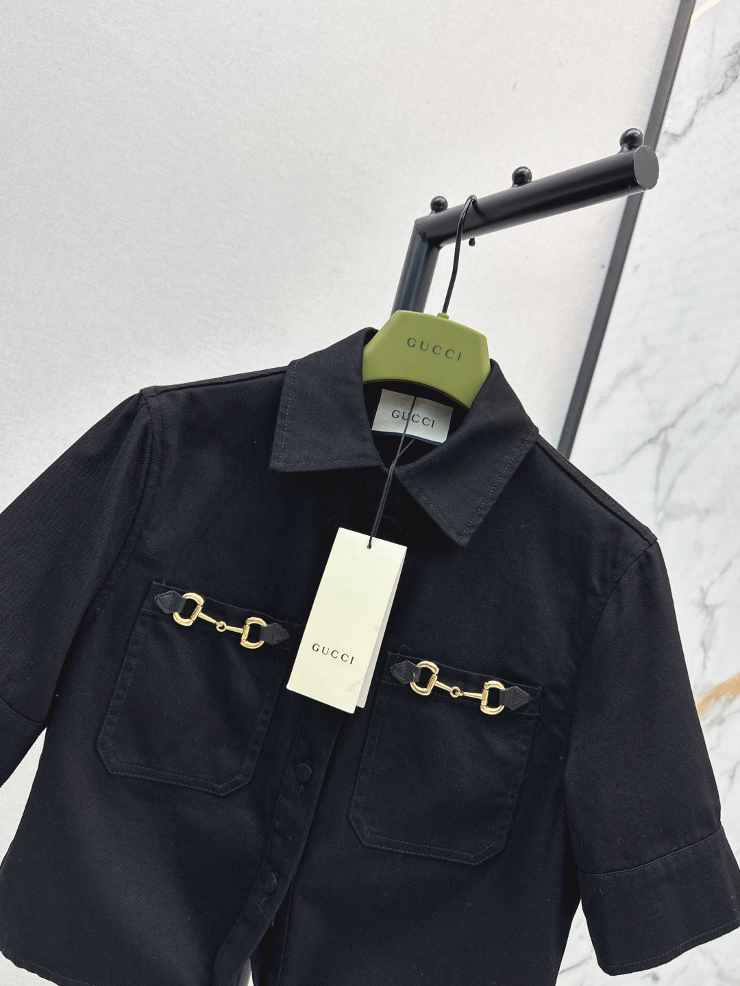 Gu* denim tied shirt with hosrebit