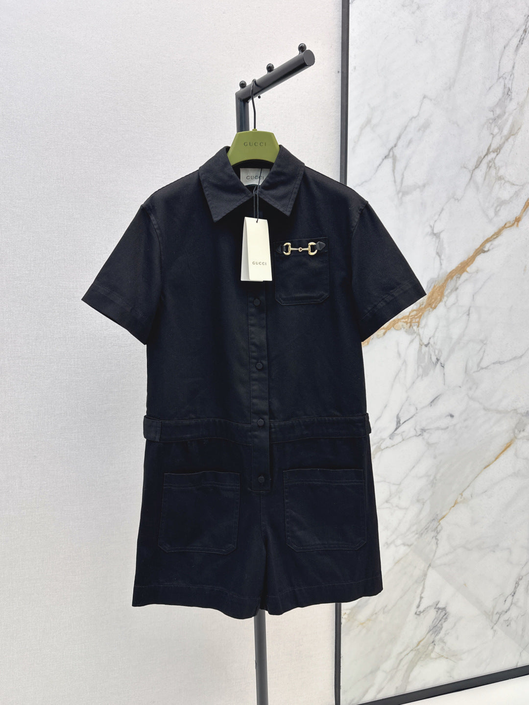 Gu* denim jumpsuit with horsebit